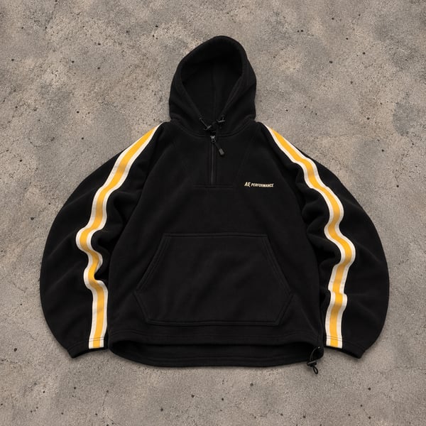 American Eagle Outfitters AE Performance Half Zip Hoodie Black Yellow Striped