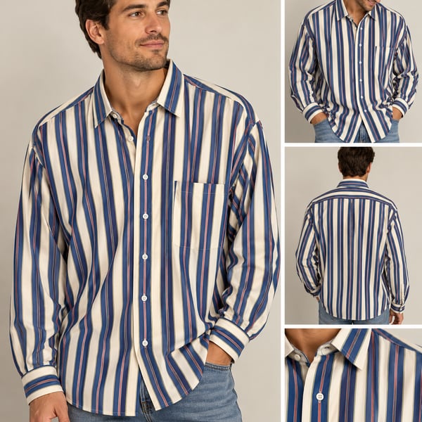 Vintage Paul Smith Men’s Roomy L Striped Button-Up Shirt Made in England 16.5