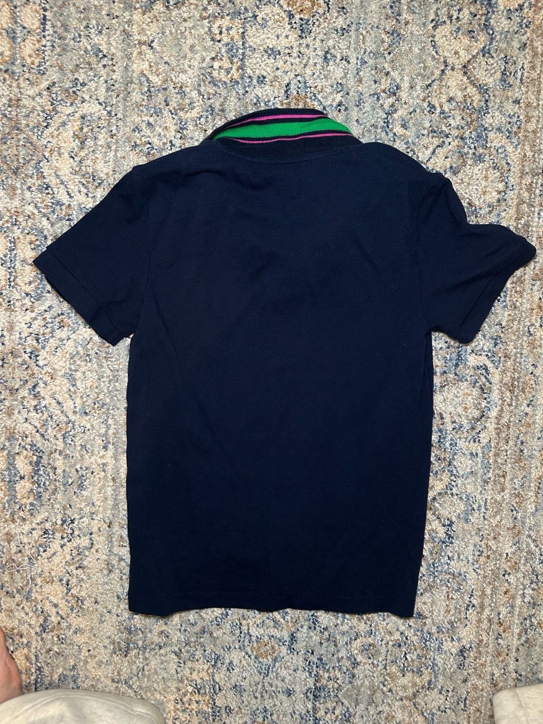 Lacoste Kids Navy Blue Polo Shirt Size 8 Green Pink Collar 4