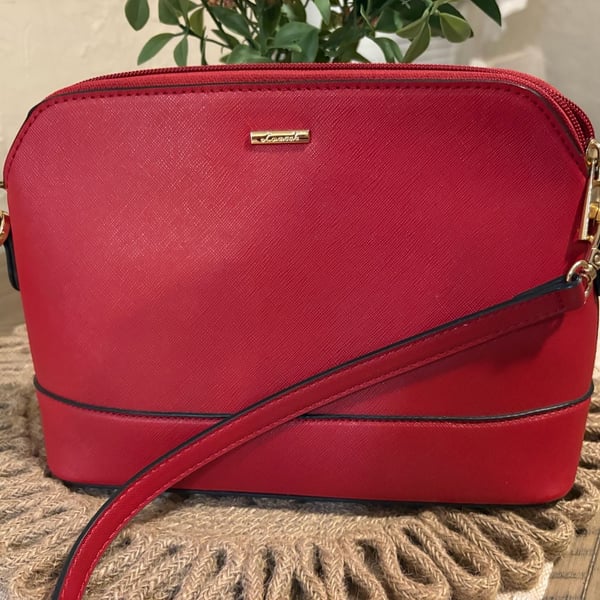 Lovevook Red Faux Leather Crossbody Bag with Gold Hardware