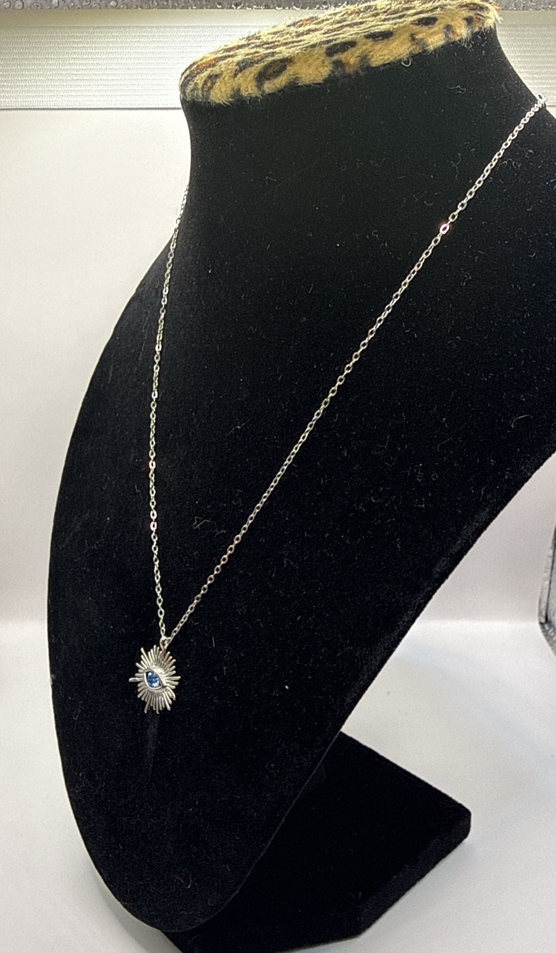 Sunburst Evil Eye Pendant Necklace with Blue Stone Silver Chain 4