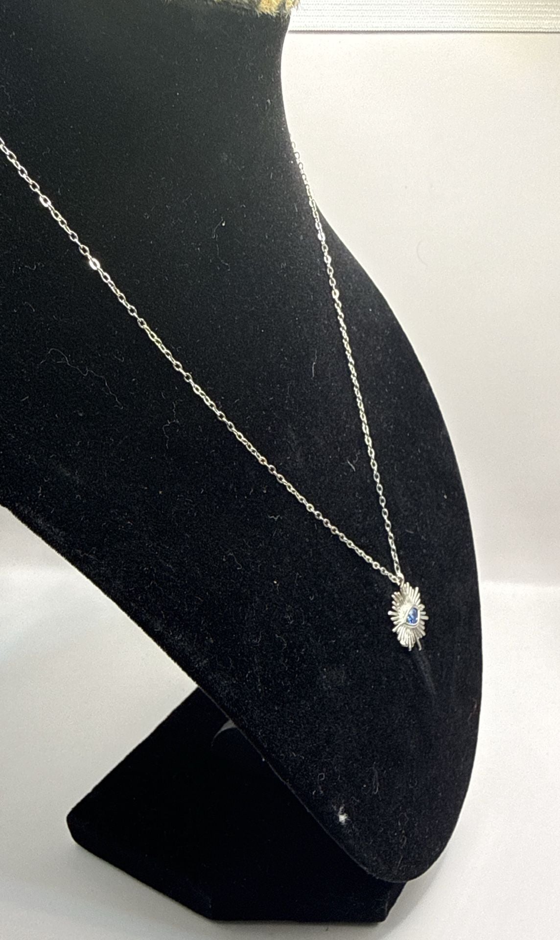 Sunburst Evil Eye Pendant Necklace with Blue Stone Silver Chain 5