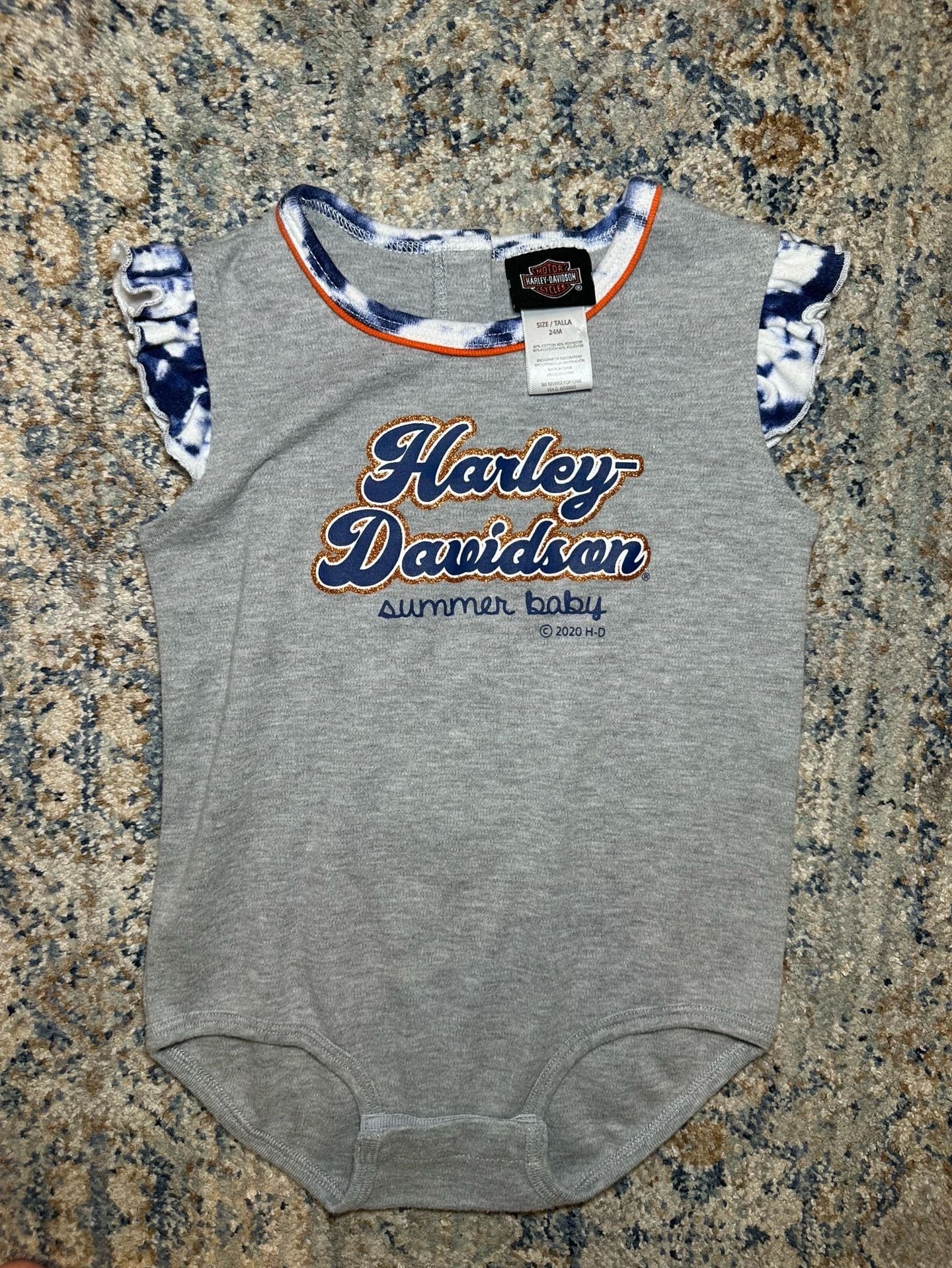 Harley-Davidson Summer Baby Romper Size 24M Gray Tie-Dye 2