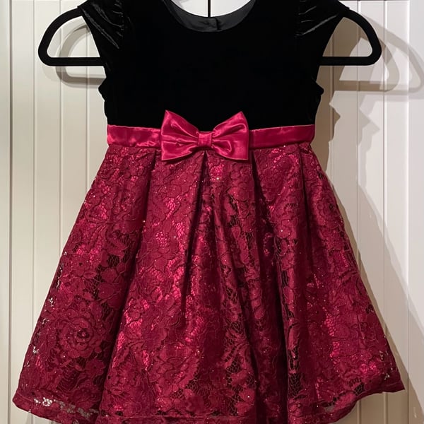 Jona Michelle Holiday Dress Size 4T Red Black Velvet Lace Bow Party