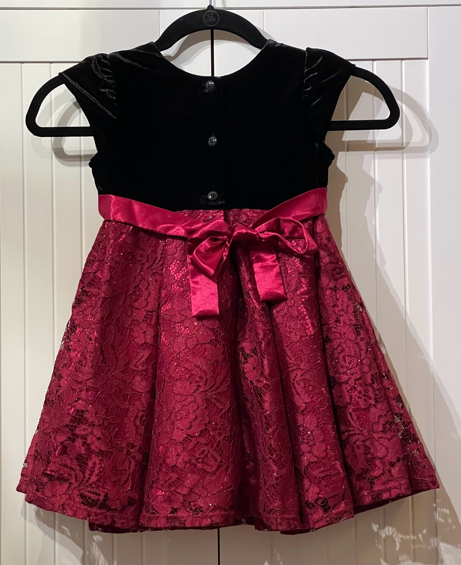 Jona Michelle Holiday Dress Size 4T Red Black Velvet Lace Bow Party 3