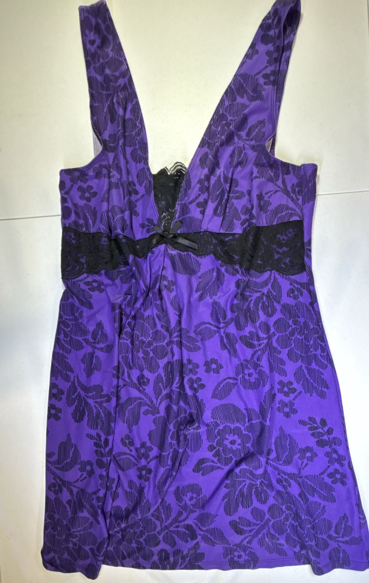 California Dynasty Nightgown Slip Dress Purple Floral Lace 2