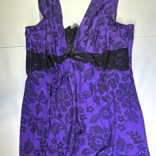 California Dynasty Nightgown Slip Dress Purple Floral Lace
