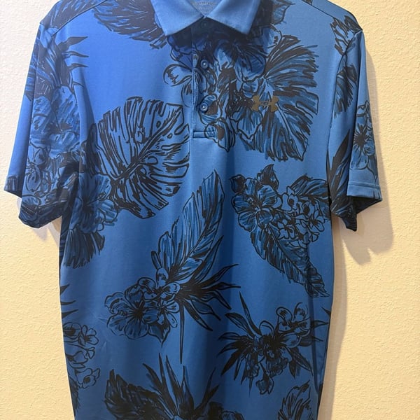 Under Armour The Playoff Polo Size S Blue Floral Golf Shirt