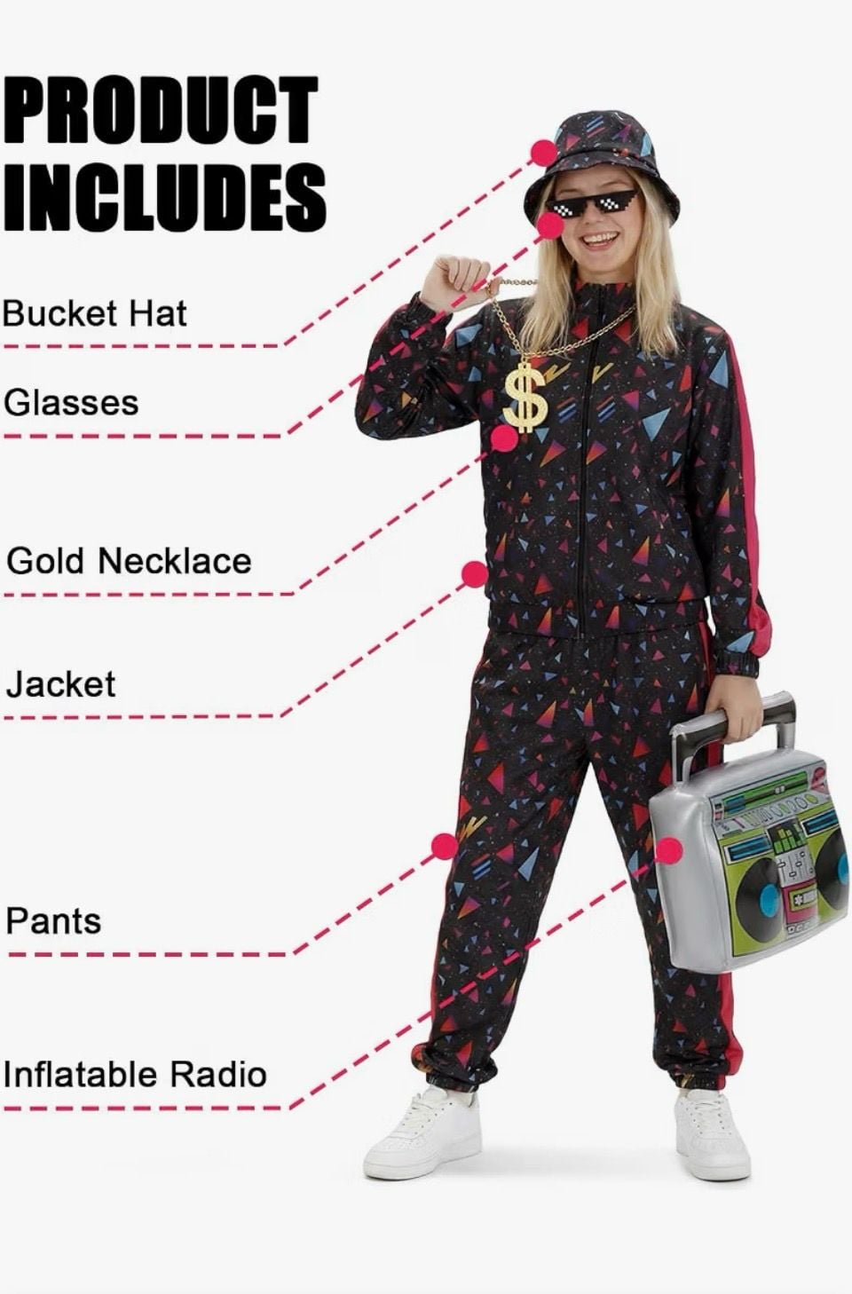 JDFAIJEAL Women 80s 90s Tracksuit Halloween Costume Set Size Large 2