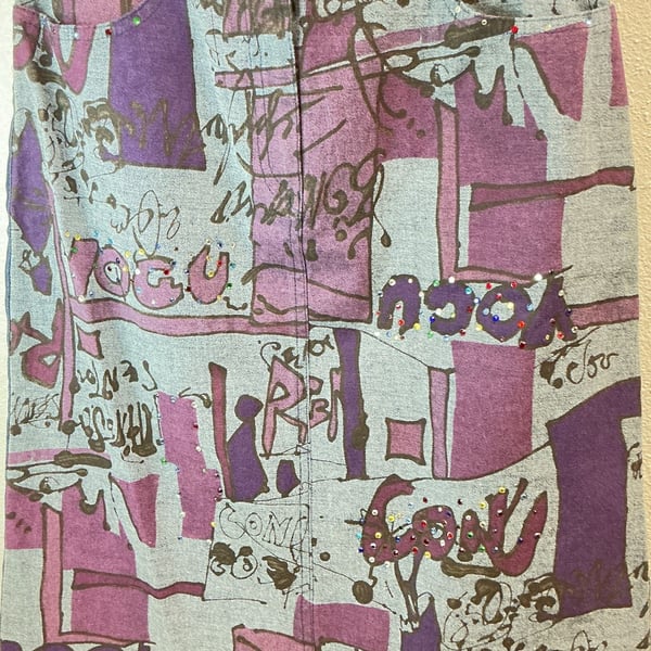Seraph Jeans Skirt Size M Purple Multicolored Graphic Print Rhinestone