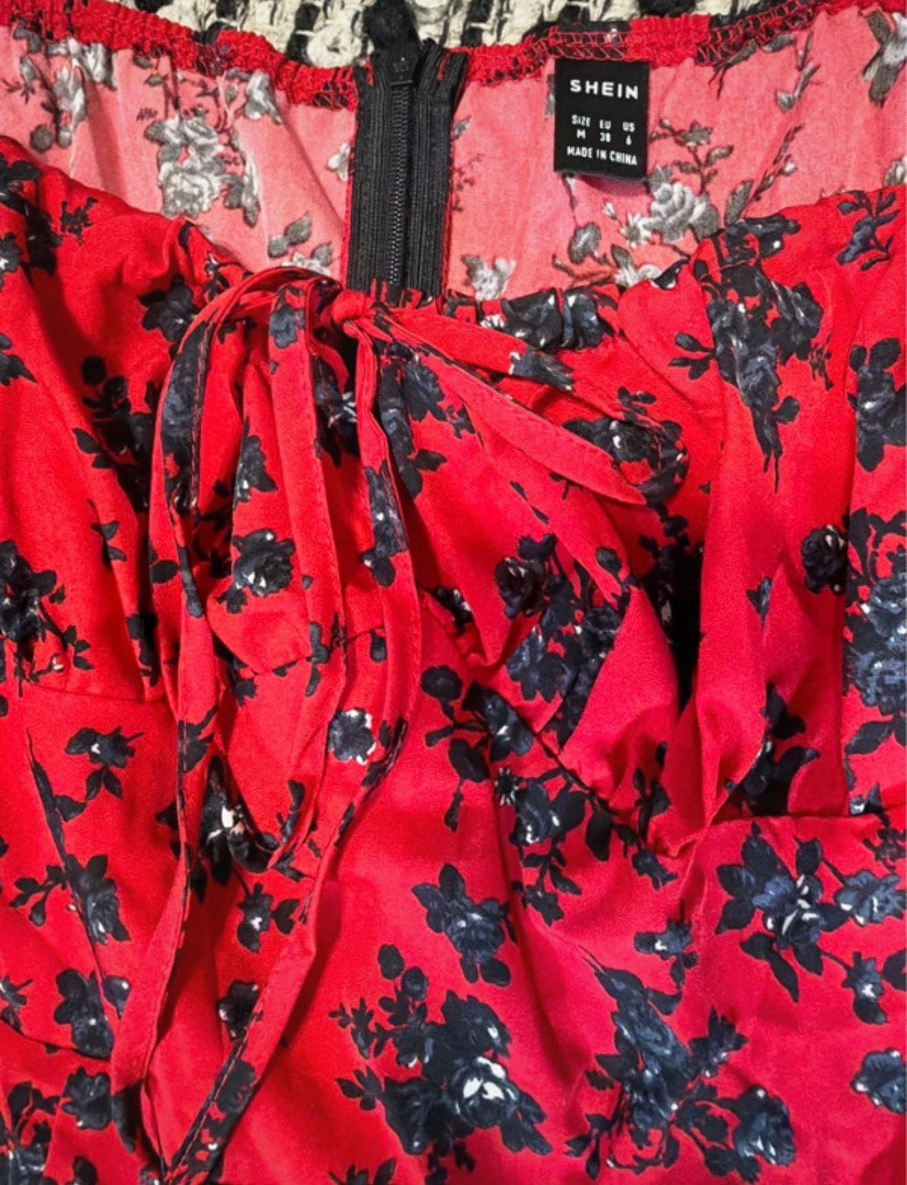 SHEIN Red Floral Print Cold Shoulder Midi Dress Size M 2