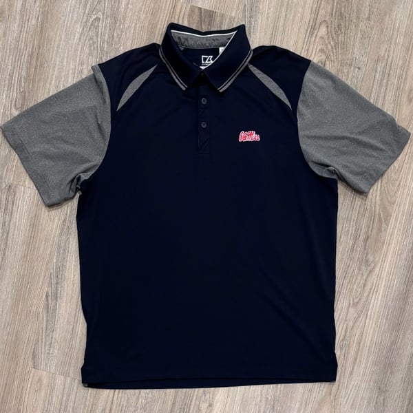 Cutter & Buck Ole Miss Rebels Polo Shirt XL Navy Gray