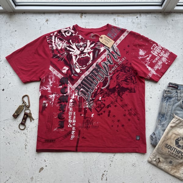 Southpole Graphic T-Shirt Size XL Red Tiger Y2K Grunge