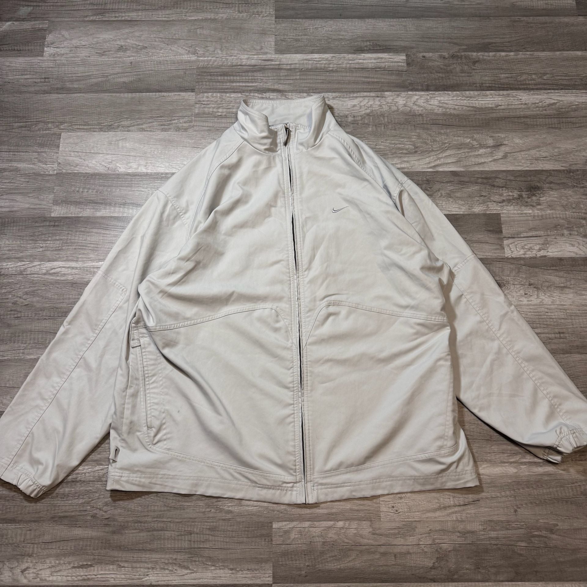 Nike Embroidered Swoosh Full Zip Windbreaker Jacket Beige 2