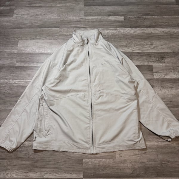 Nike Embroidered Swoosh Full Zip Windbreaker Jacket Beige