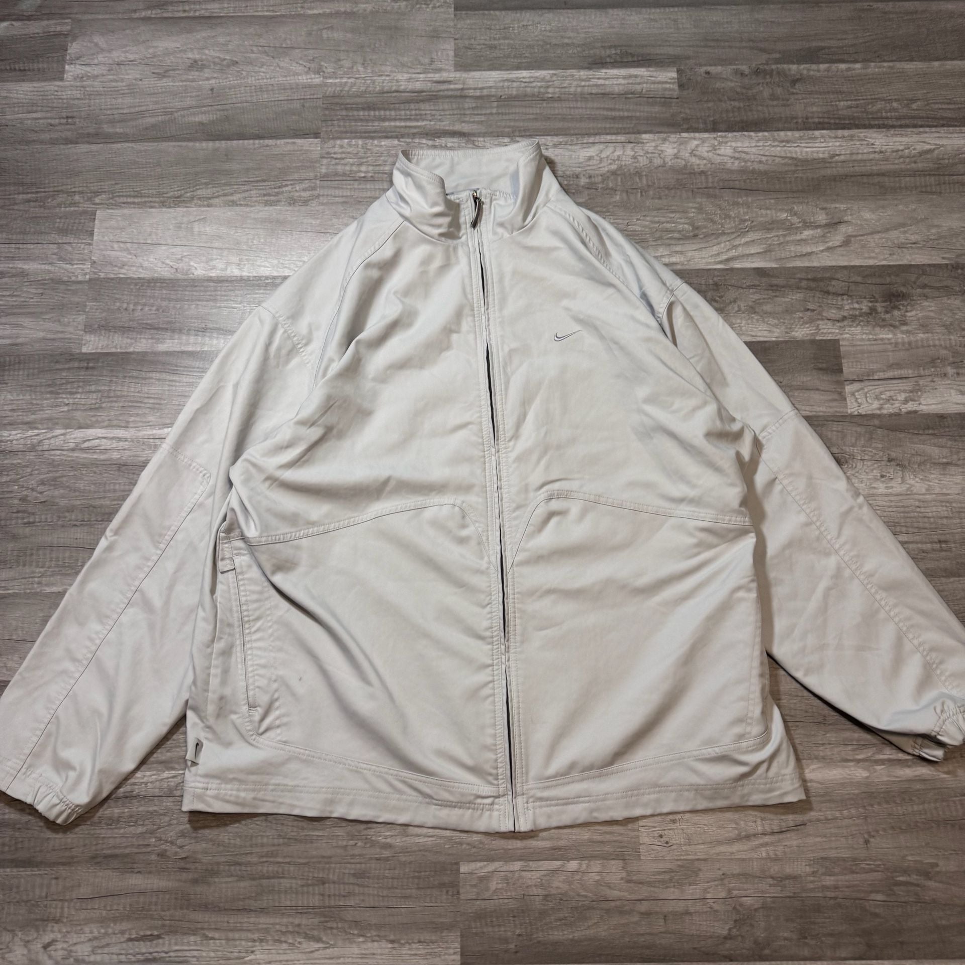 Nike Embroidered Swoosh Full Zip Windbreaker Jacket Beige 3