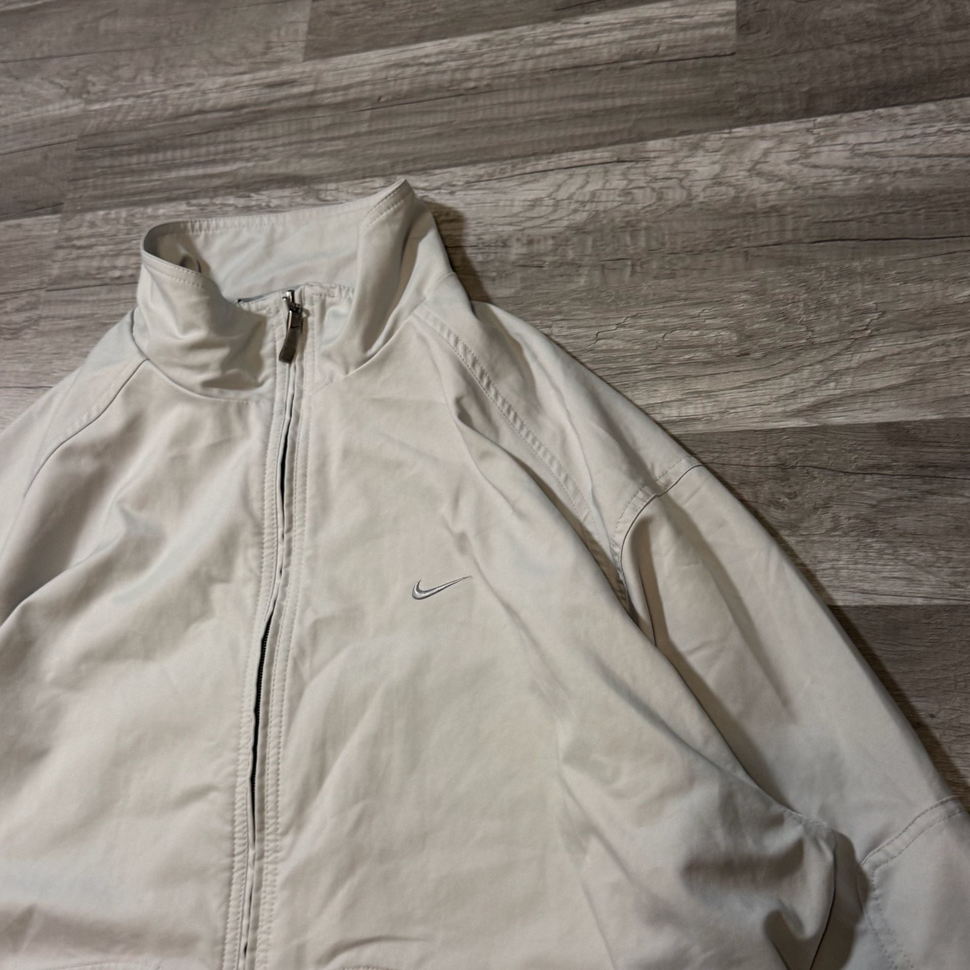 Nike Embroidered Swoosh Full Zip Windbreaker Jacket Beige 6