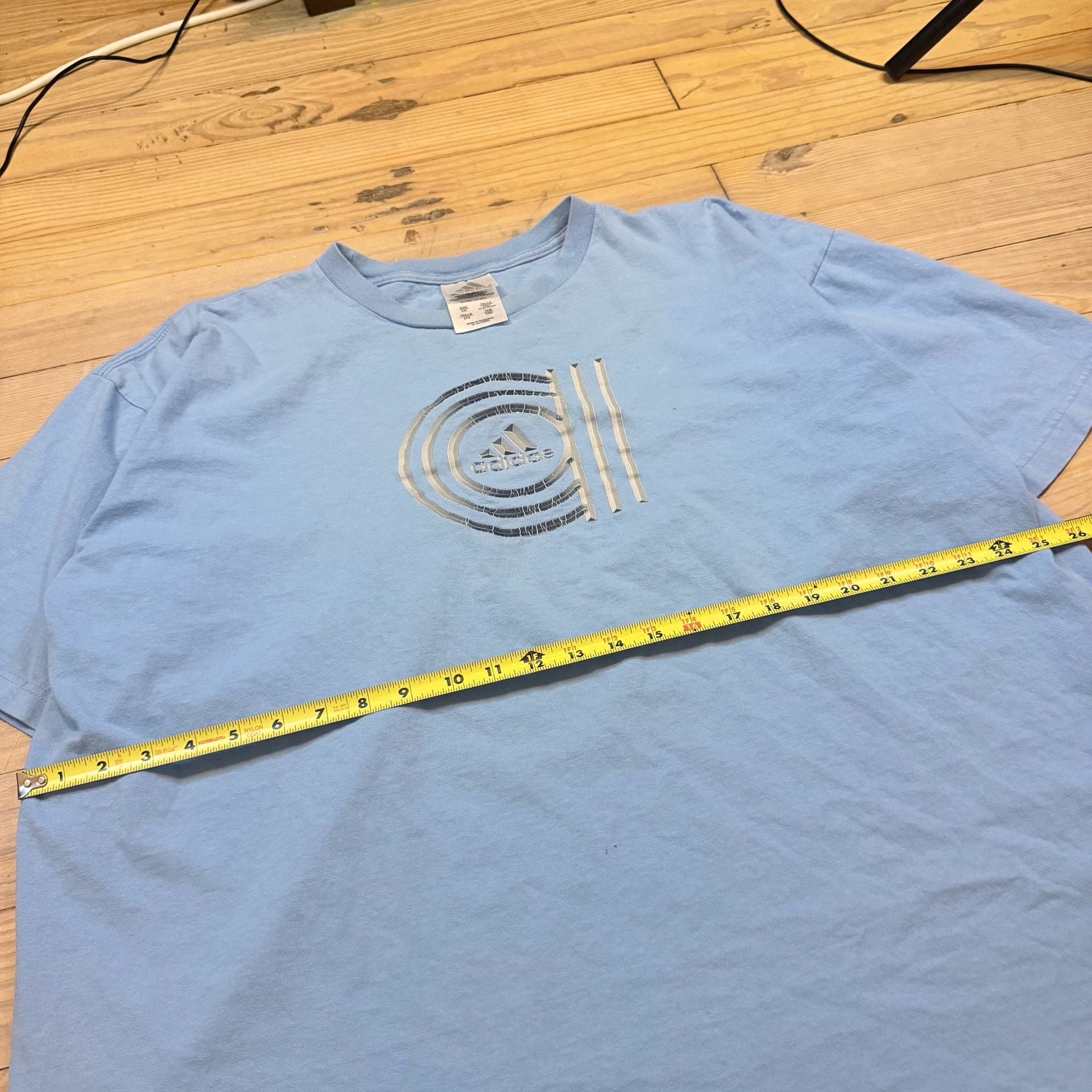 Adidas Graphic T-Shirt Size 2XL Light Blue Vintage Logo Tee 5