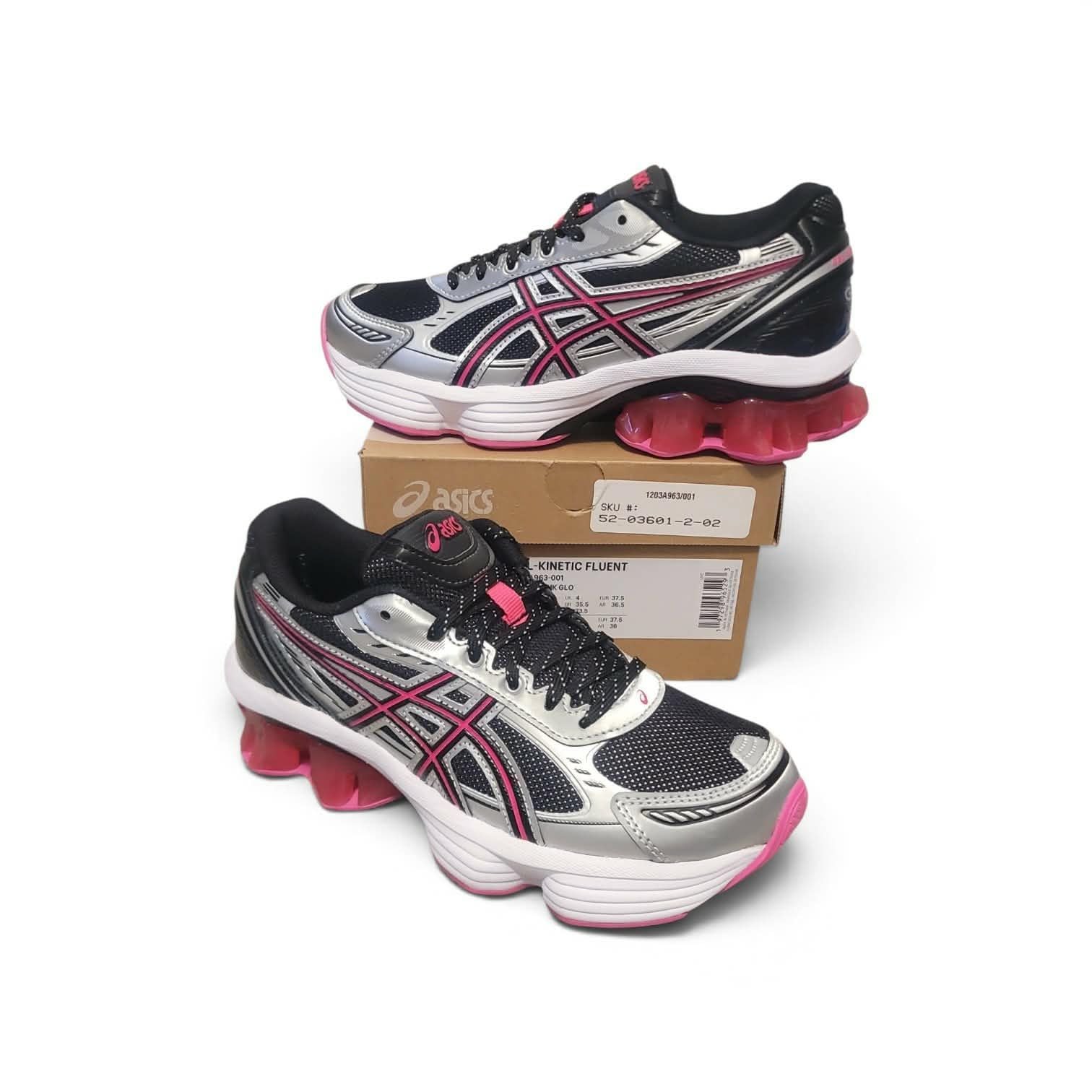 New Asics Gel Kinetic Fluent Black Pink Glo Size 6.5 Women’s 5 Mens Running 2
