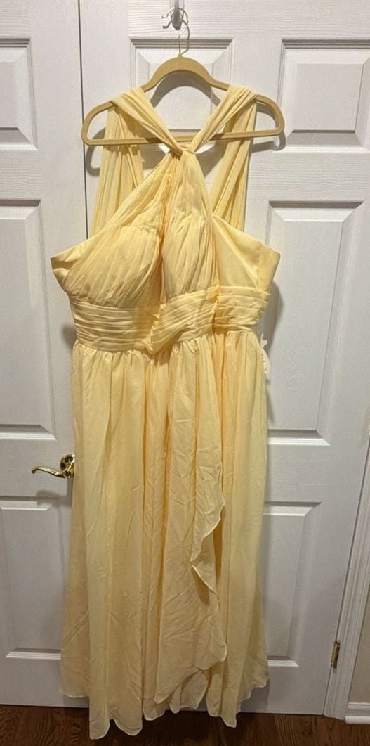 Cross Neck Halter Bridesmaid Maxi Dress Yellow 2