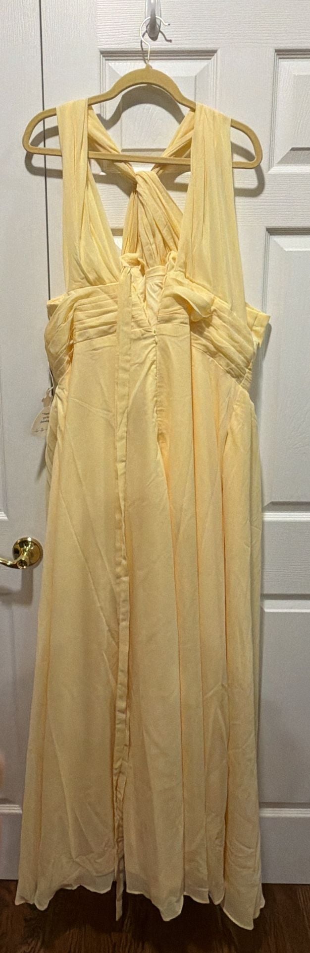 Cross Neck Halter Bridesmaid Maxi Dress Yellow 3