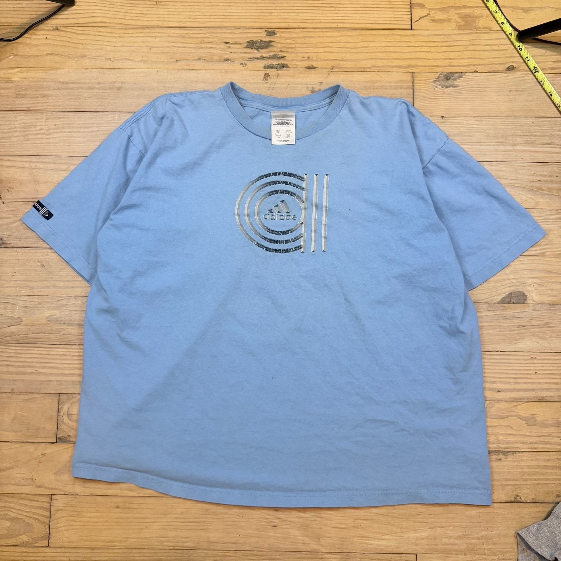 Adidas Graphic T-Shirt Size 2XL Light Blue Vintage Logo Tee 7