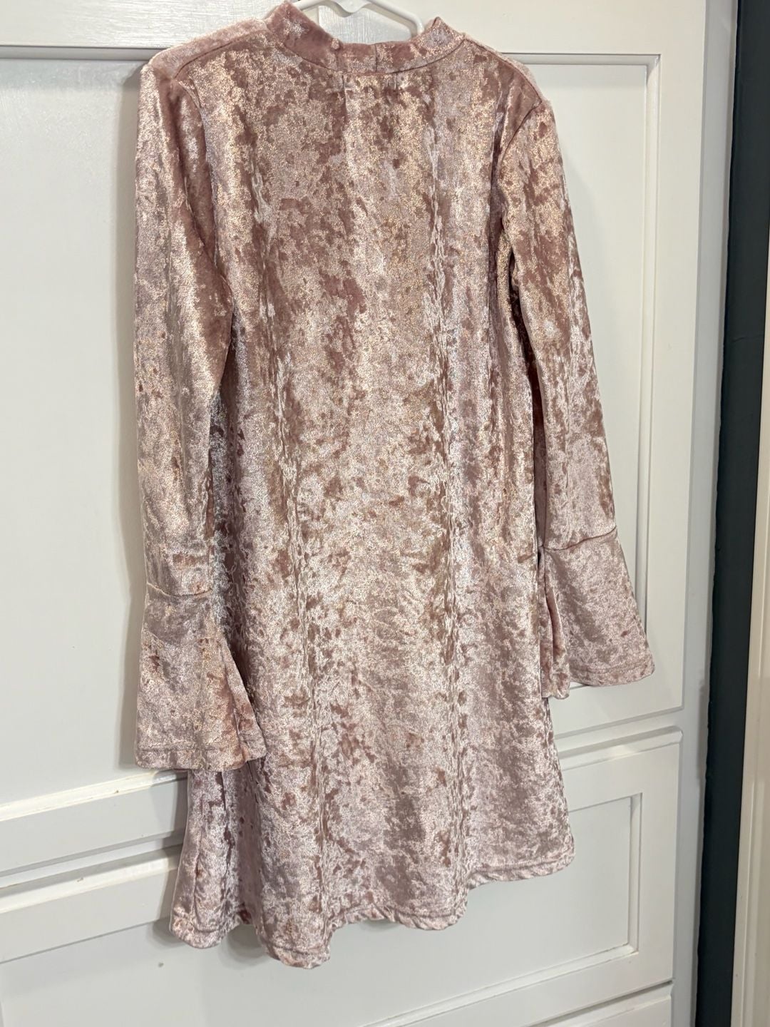 Btween Crushed Velvet Dress Youth Size 10 Pink Keyhole Bell Sleeve Babydoll 6