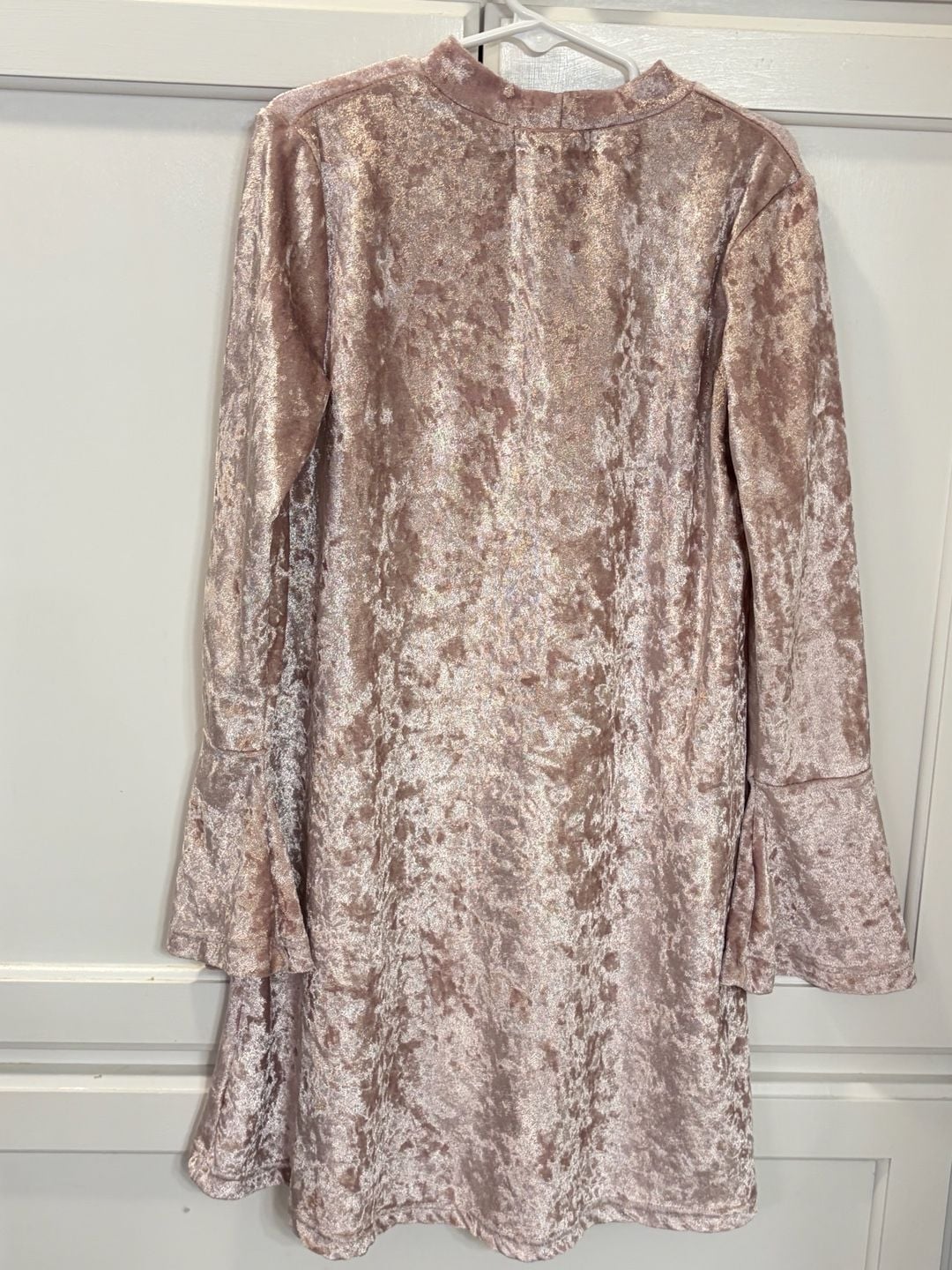 Btween Crushed Velvet Dress Youth Size 10 Pink Keyhole Bell Sleeve Babydoll 7