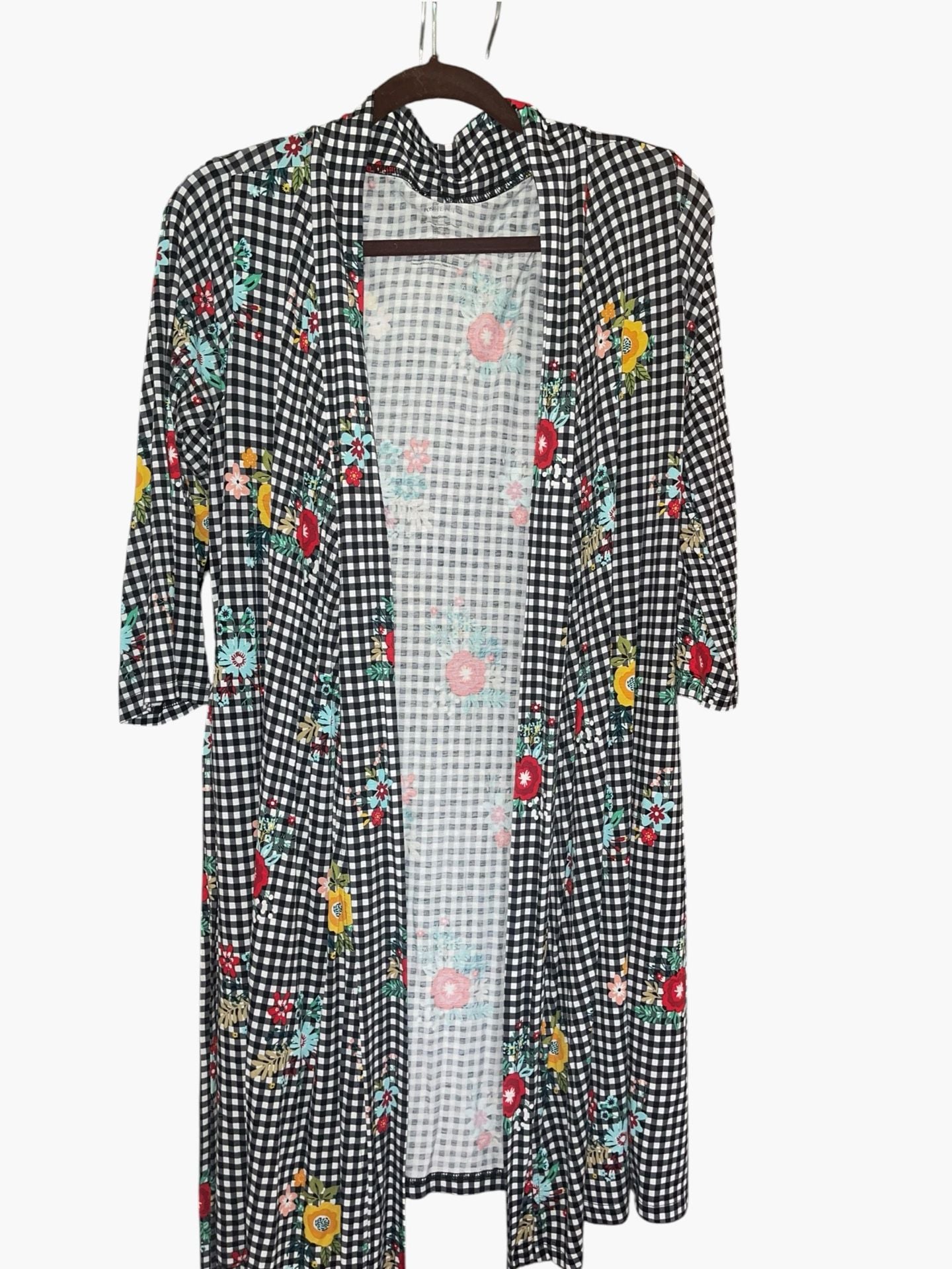 Posh Peanut Chloe Gingham Floral Bamboo Robe M Belted 4