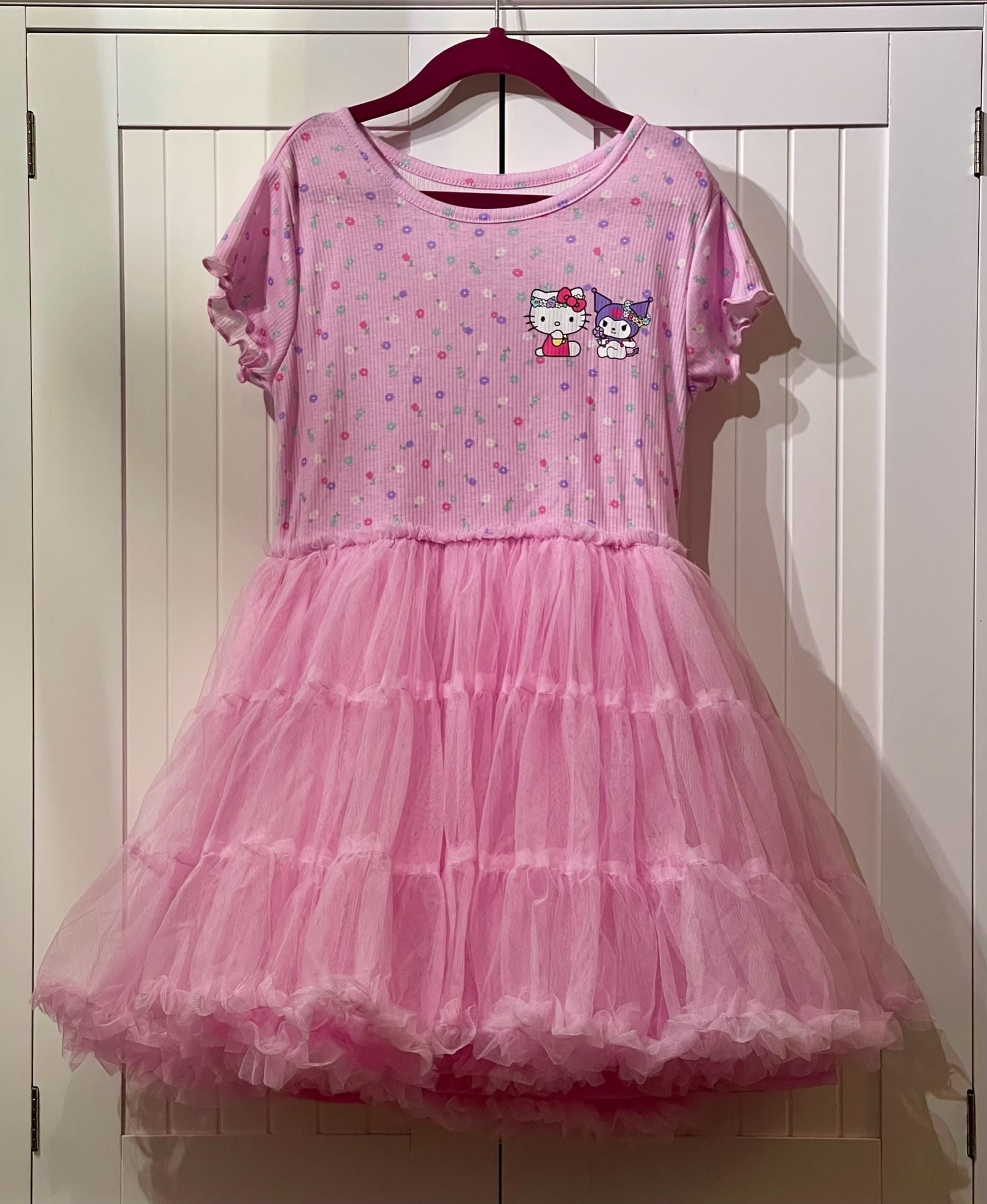 Hello Kitty And Friends Skater Dress Size M (8) Pink Tulle Skirt Short Sleeve 2
