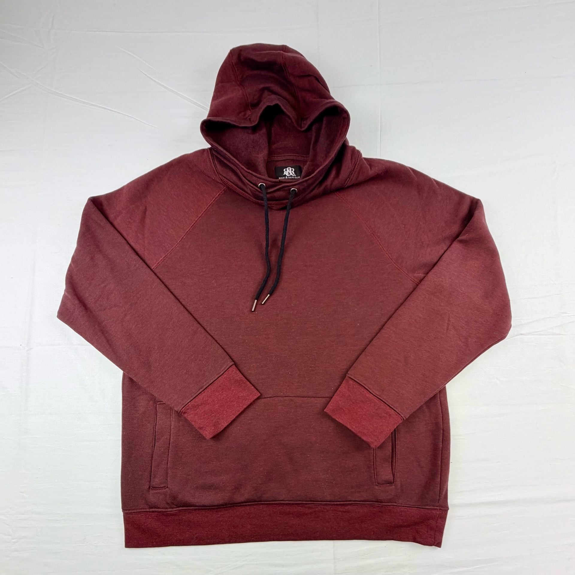 Rock & Republic Hoodie Burgundy Pullover Drawstring Sweatshirt Large 2