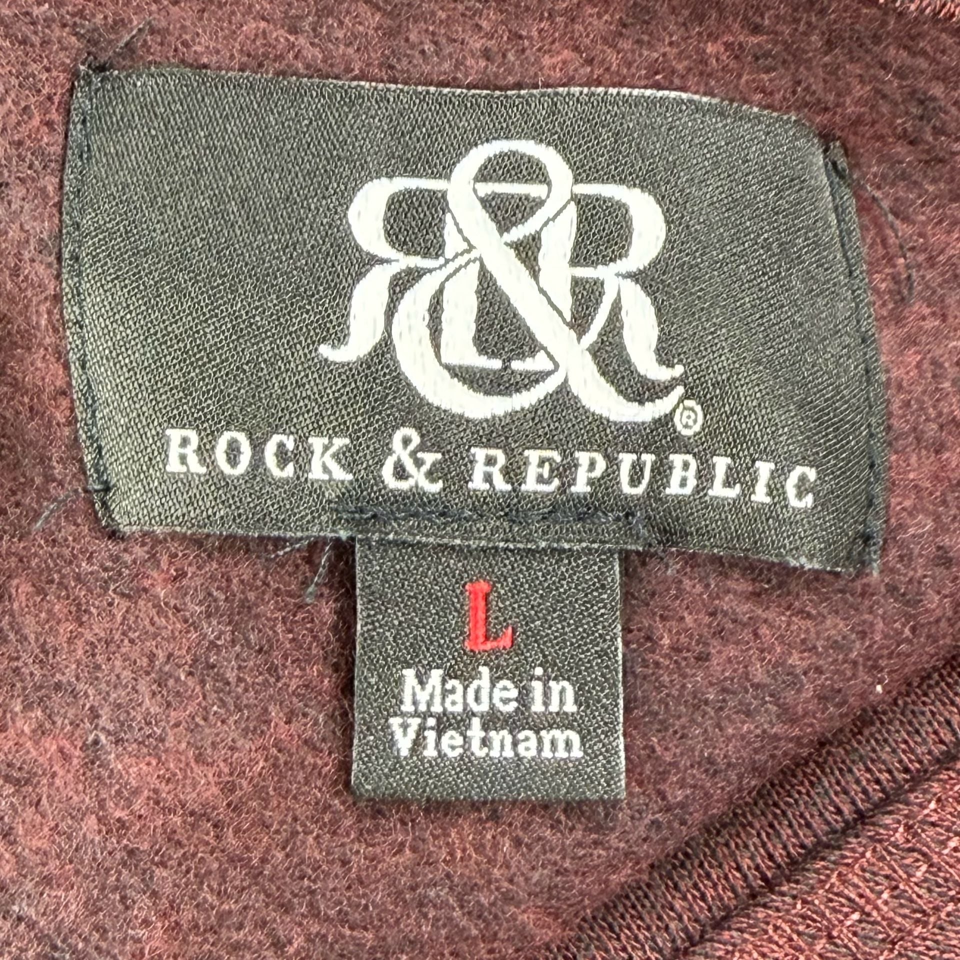Rock & Republic Hoodie Burgundy Pullover Drawstring Sweatshirt Large 3