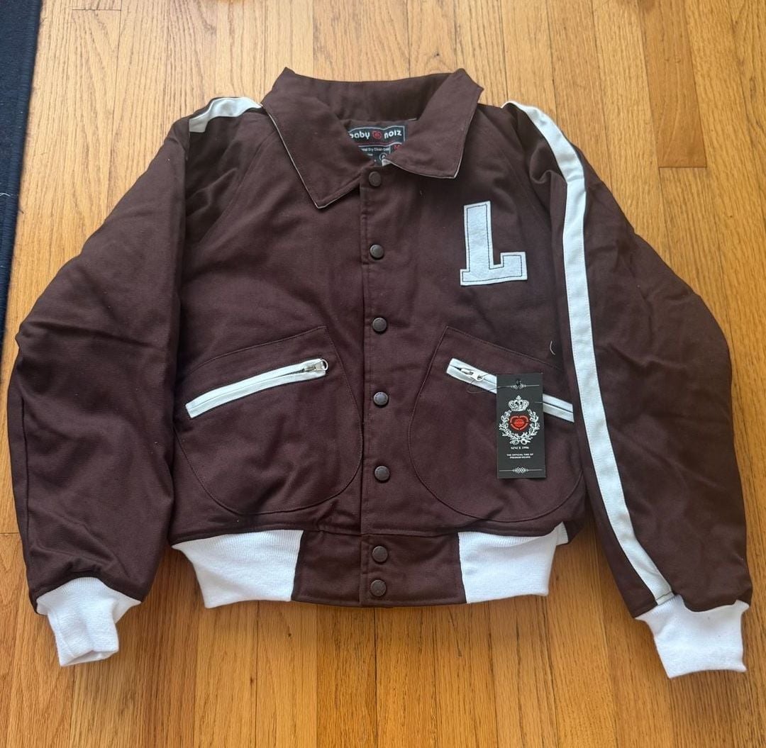 Baby Noiz Brown Moto Racing Jacket Womens M Y2K Number 1 Zip Pockets 2