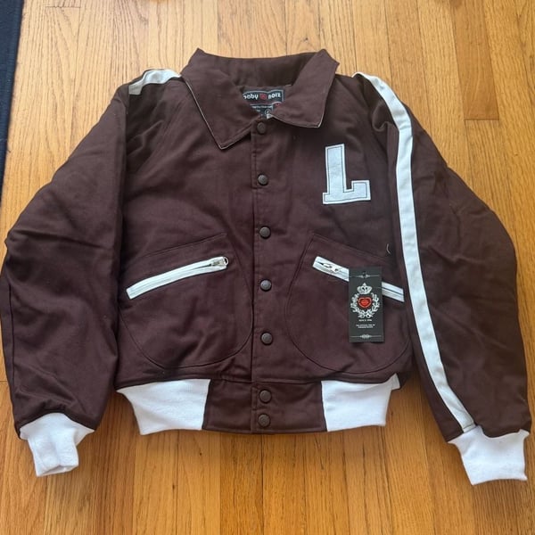 Baby Noiz Brown Moto Racing Jacket Womens M Y2K Number 1 Zip Pockets