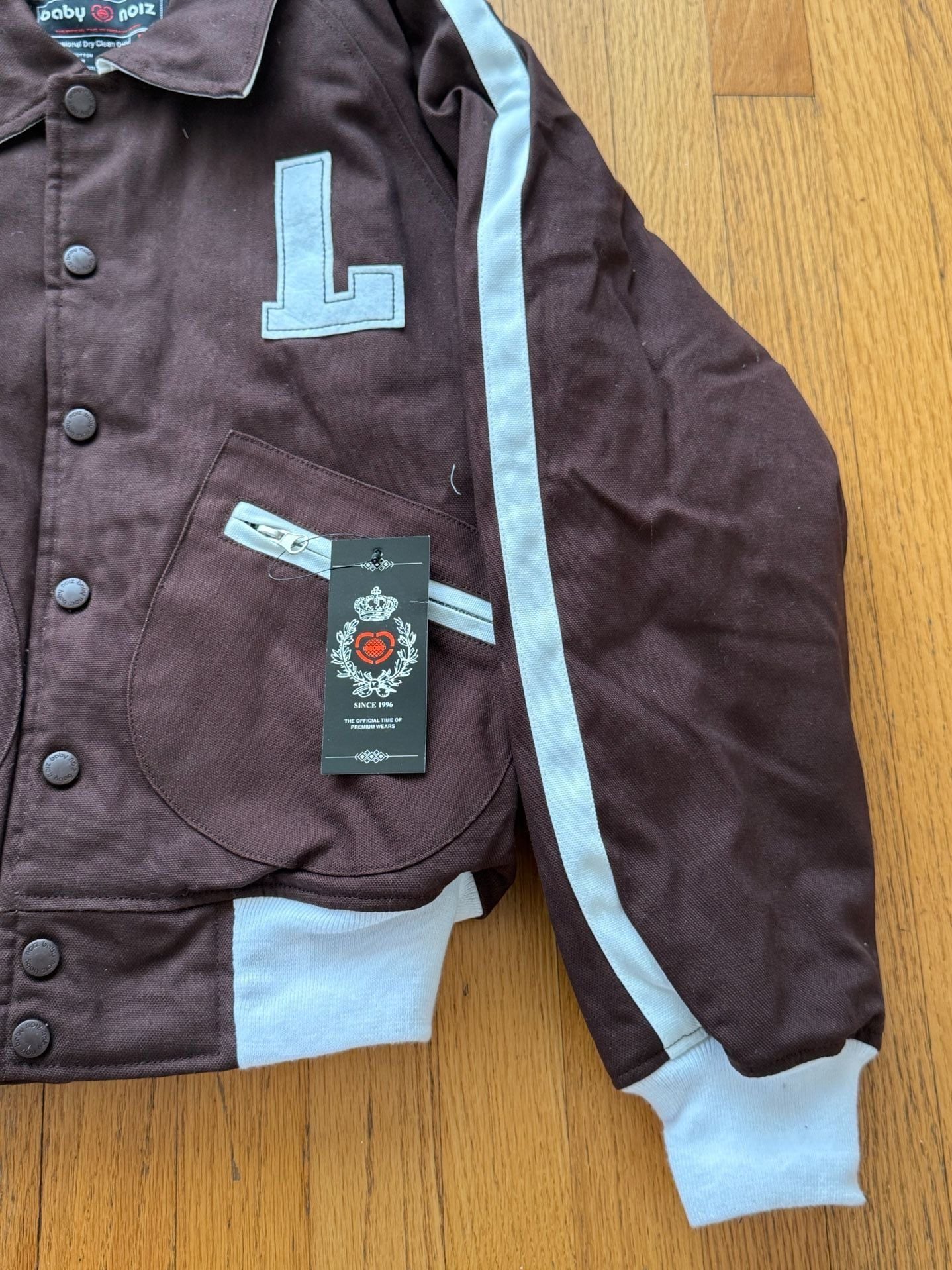 Baby Noiz Brown Moto Racing Jacket Womens M Y2K Number 1 Zip Pockets 4