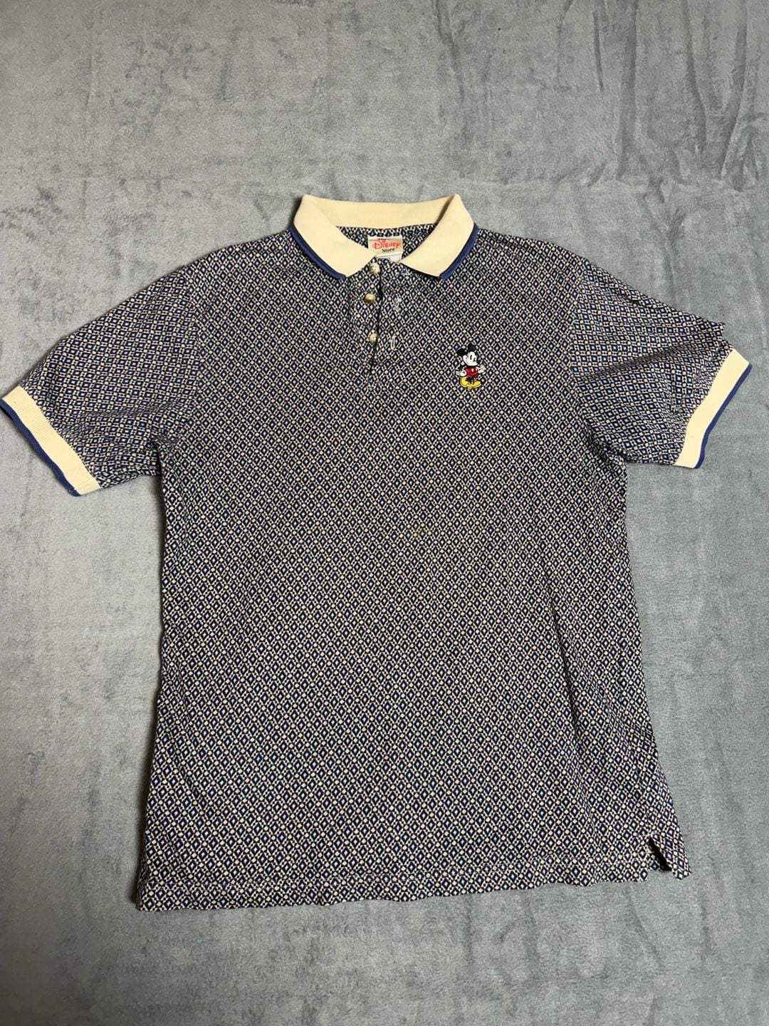 Vintage 90s Disney Store Mickey Mouse Polo Size S Blue Diamond Pattern 1