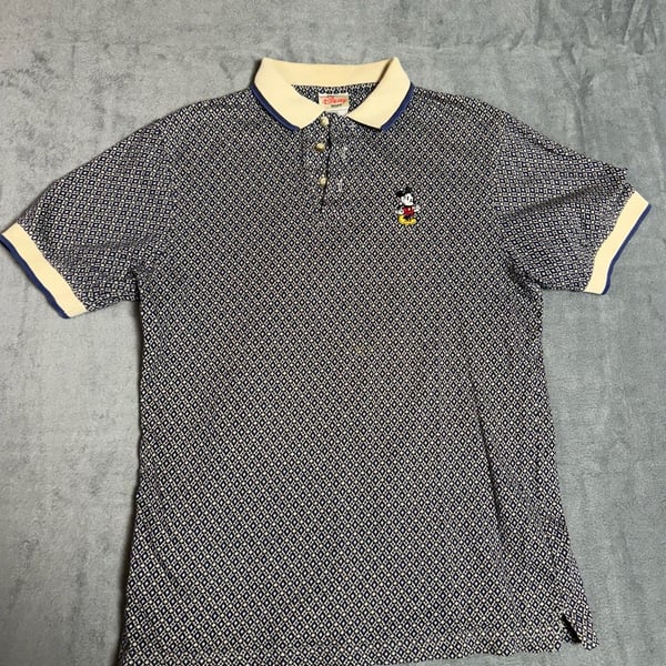 Vintage 90s Disney Store Mickey Mouse Polo Size S Blue Diamond Pattern