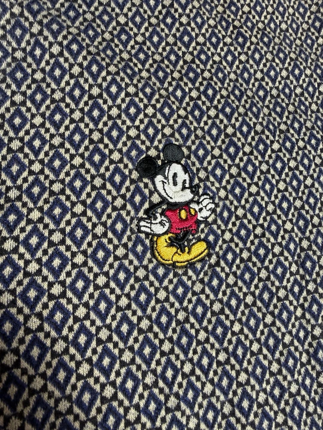 Vintage 90s Disney Store Mickey Mouse Polo Size S Blue Diamond Pattern 2