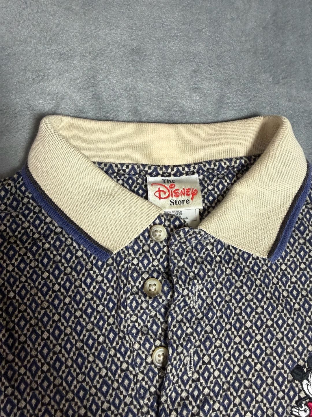 Vintage 90s Disney Store Mickey Mouse Polo Size S Blue Diamond Pattern 3