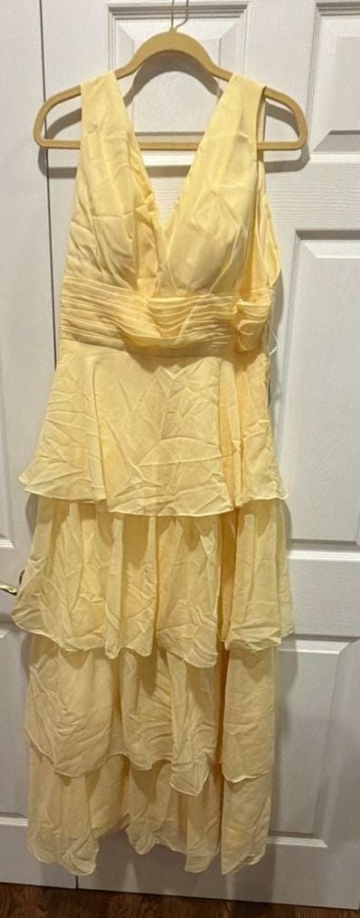 Chiffon Tiered Ruffle Long Formal Evening Dress Yellow 2