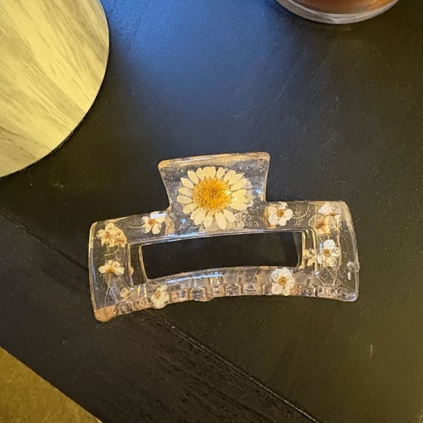 Pressed Flowers Resin Hair Claw Clip Clear Daisy Floral