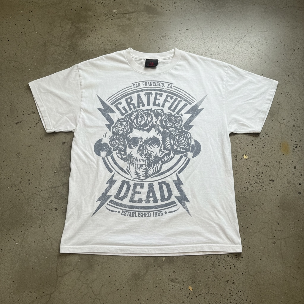 Zion Rootswear Grateful Dead T-Shirt Size L White Skull Roses 2