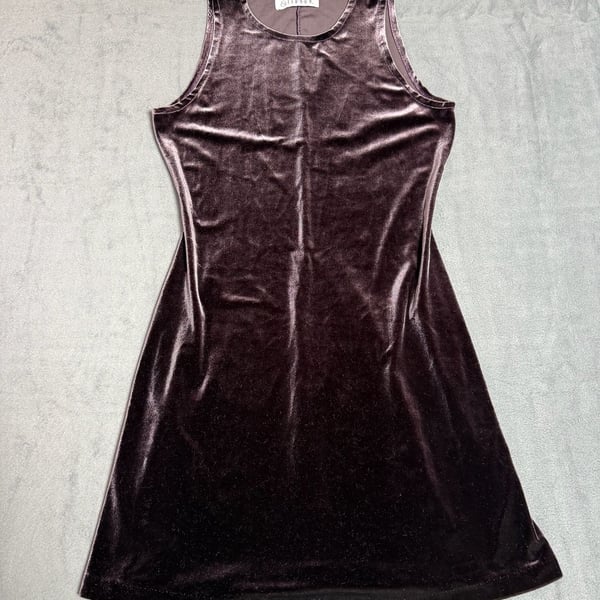 Vintage 90s Marian & Maral Purple Velvet Mini Dress Sleeveless Stretch A Line