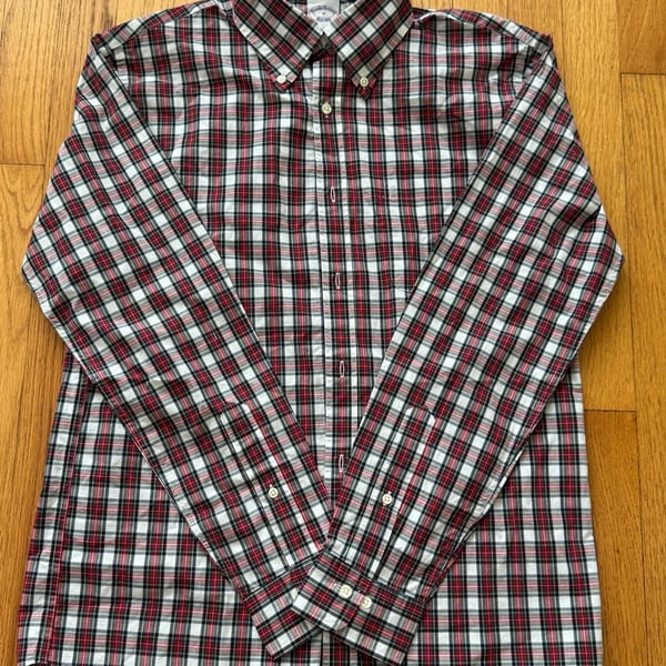 Brooks Brothers Plaid Button Down Shirt Size S Red White Black Long Sleeve