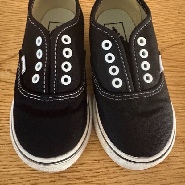 Vans Kids Authentic Slip-On V Toddler Size 8 Black Canvas Shoes