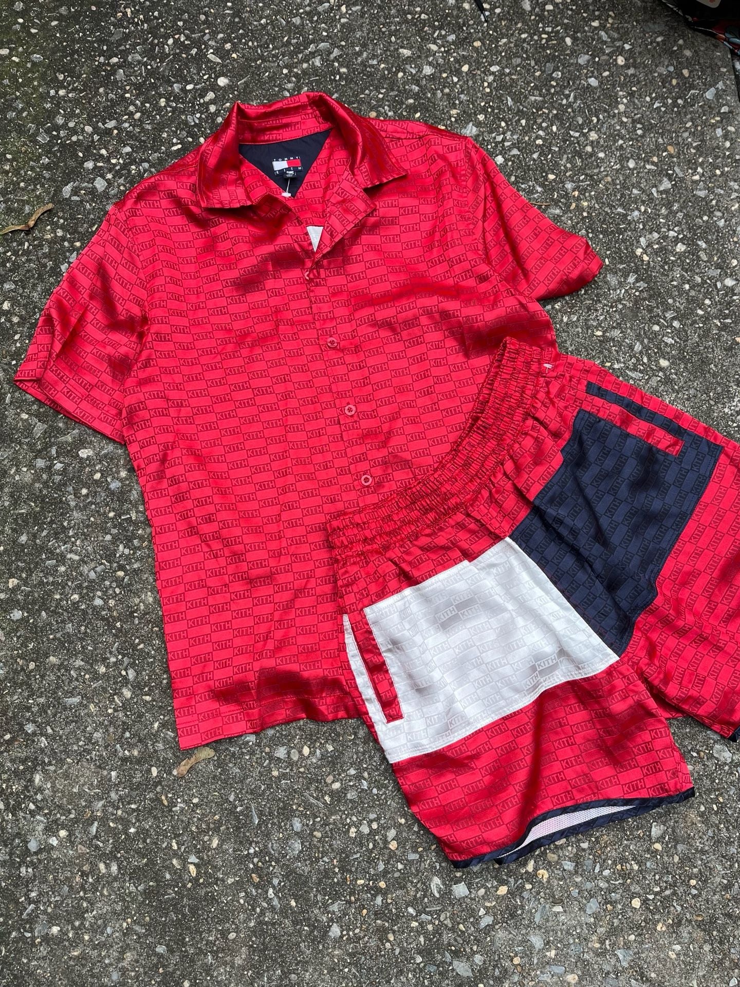 Kith X Tommy Hilfiger Satin Monogram Shirt Set and shorts Size S 1