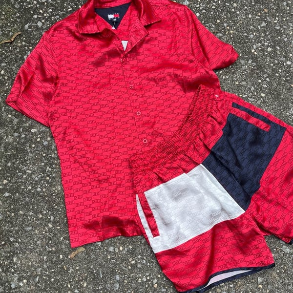 Kith X Tommy Hilfiger Satin Monogram Shirt Set and shorts Size S