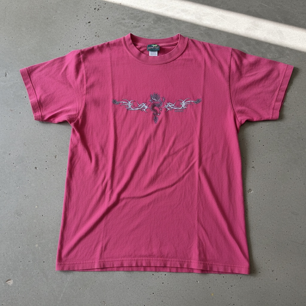 Gecko Hawaii Dragon T-Shirt Pink Tribal Graphic Short Sleeve