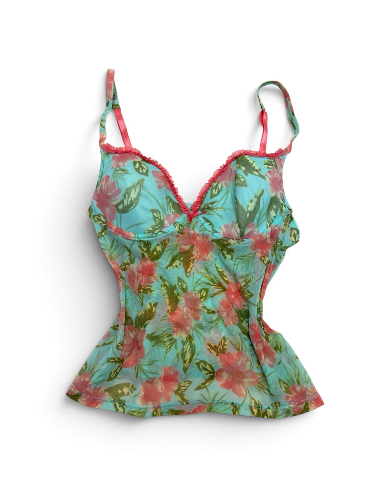 Kathy Ireland Floral Mesh Cami Top Size M Blue Pink Spaghetti Straps 1