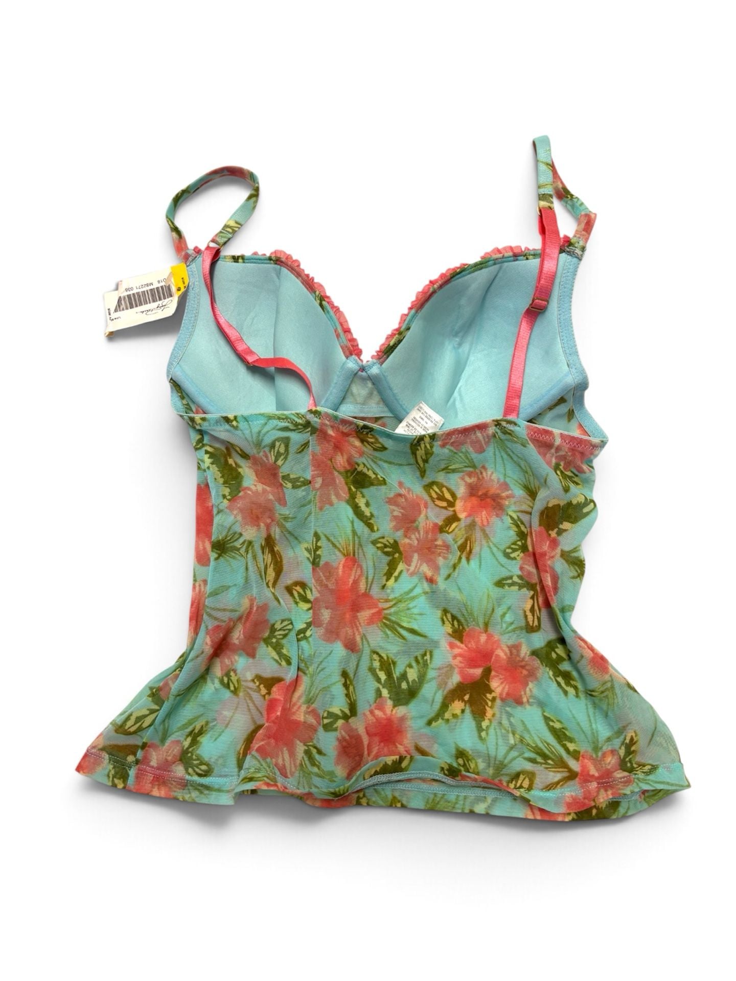 Kathy Ireland Floral Mesh Cami Top Size M Blue Pink Spaghetti Straps 2
